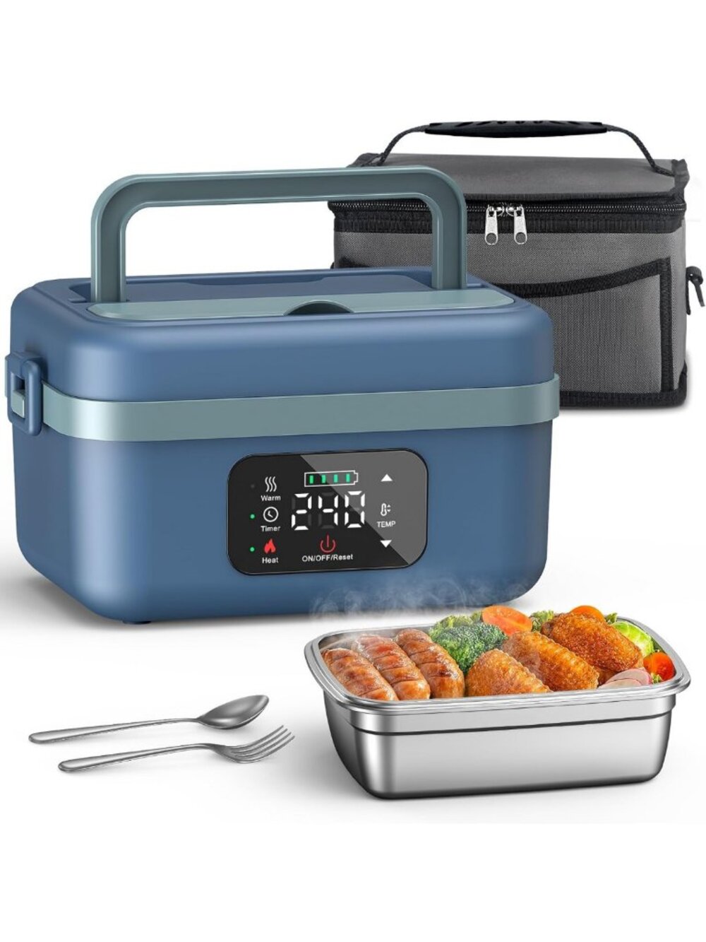 Heated Lunch Box for Adults - 4.3-Cup Stainless Steel Food Warmer, Portable